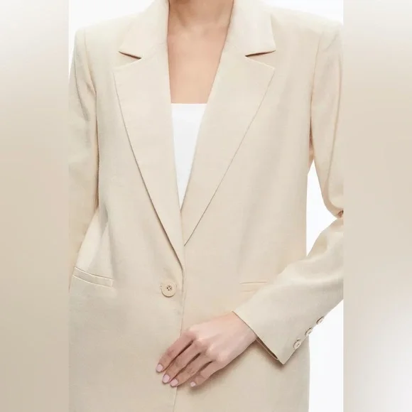 NWT $595 Alice + Olivia Denny Linen Notch Collar Boyfriend Blazer